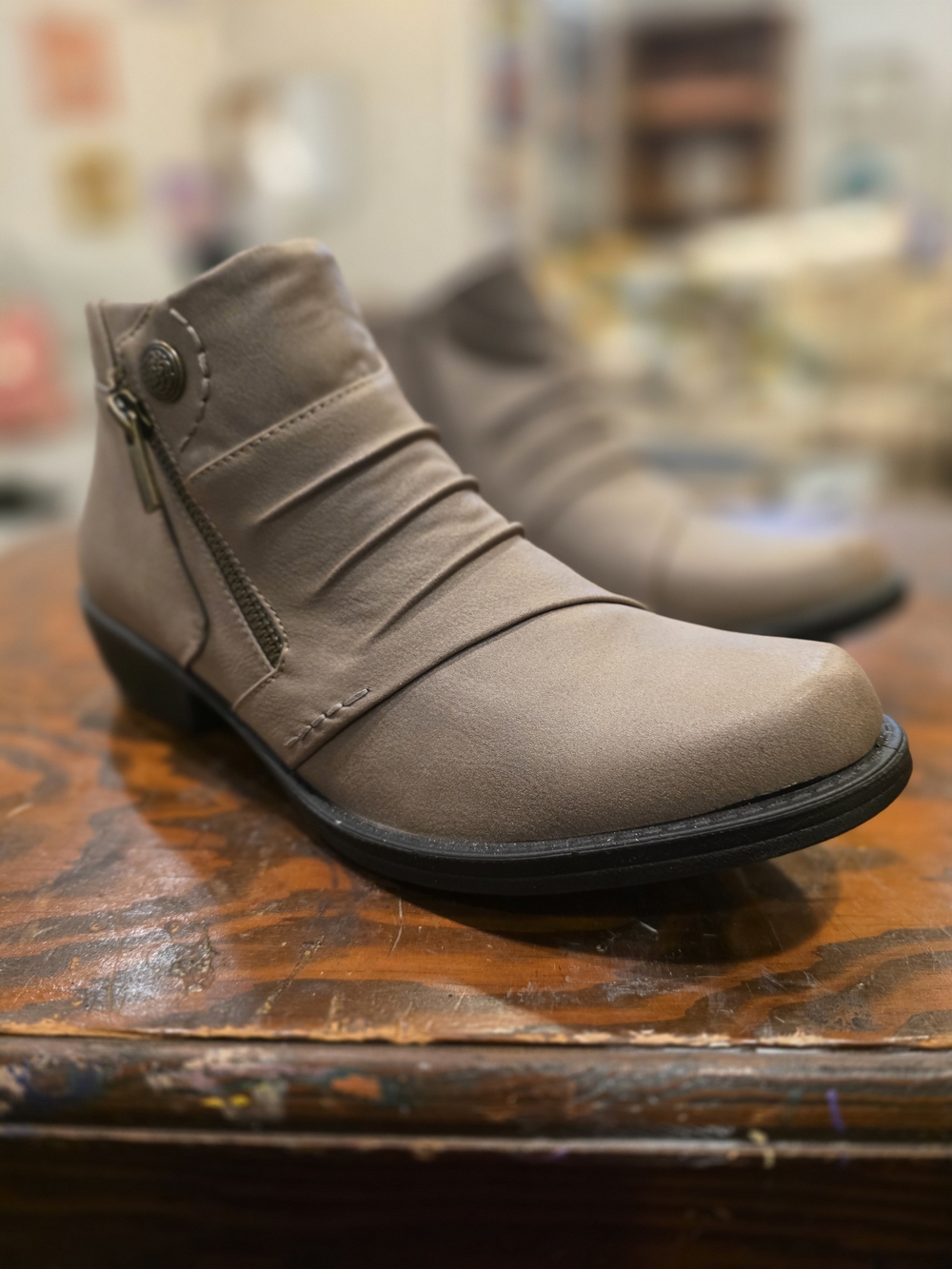 easy street Women's Taupe Side-Zip Ankle Booties